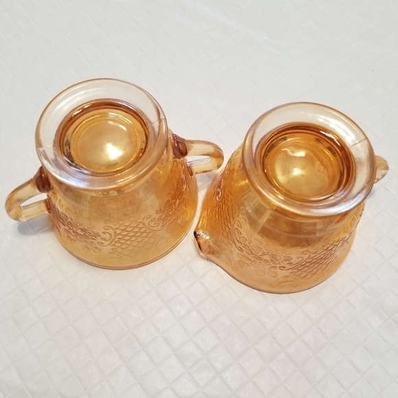 Amber etched glass open sugar and creamer - Picture 6 of 6